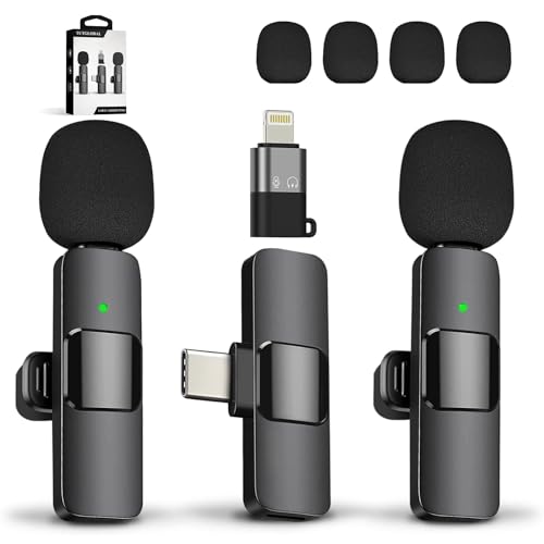 Mini Wireless Lavalier Microphone for iPhone iPad Android | 2 in 1 USB-C Mini Mic; Crystal Clear Recording; for YouTube Vlog TikTok Podcast; 4 Extra Windscreens
