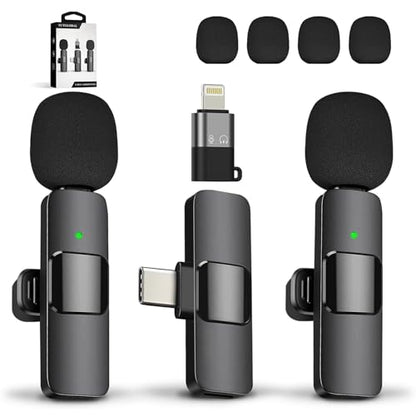 Mini Wireless Lavalier Microphone for iPhone iPad Android | 2 in 1 USB-C Mini Mic; Crystal Clear Recording; for YouTube Vlog TikTok Podcast; 4 Extra Windscreens