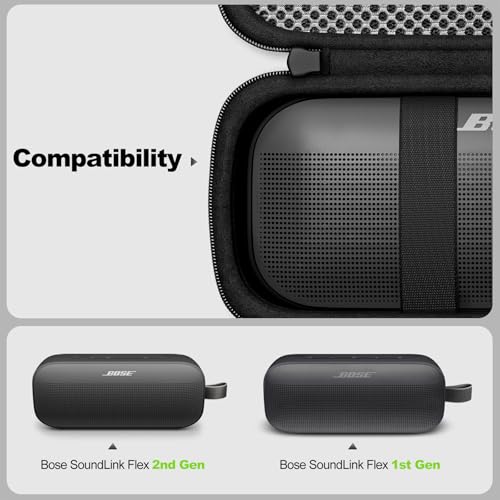 ProCase Hard Case for Bose SoundLink Flex 2nd/1st Gen Speaker - Black | Hard Travel Storage Case with Mesh Pocket, Shoulder Strap and Carabiner for Bose SoundLink Flex 2nd/1st Gen Speaker - color: Black
