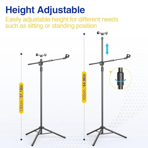 Height Adjustable Boom Mic Stand Tripod with Phone/Tablet Holder | Carrying Bag Included, for Singing Karaoke Stage