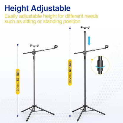 Height Adjustable Boom Mic Stand Tripod with Phone/Tablet Holder | Carrying Bag Included, for Singing Karaoke Stage
