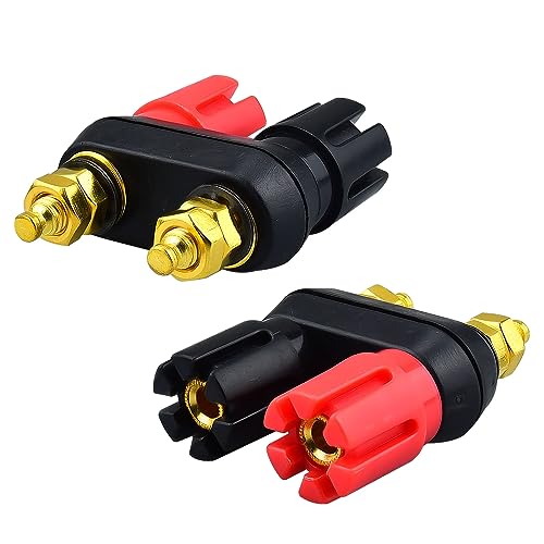 onelinkmore 4mm Speaker Binding Post, Female Banana Jack, Audio | Red and black panel-mount binding posts accept compatible 4mm banana plugs or bare speaker wire up to 12 AWG - color: 2-Way Banana Plugs