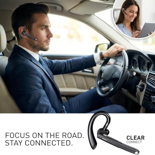 Wireless Headset Wireless Headphones Handsfree Call Wireless Earpiece Noise Cancellation Earbud Earphones Mic Compatible with Cell Phones Car Driver Trucker Business Office Men Women (Black) - color: Black