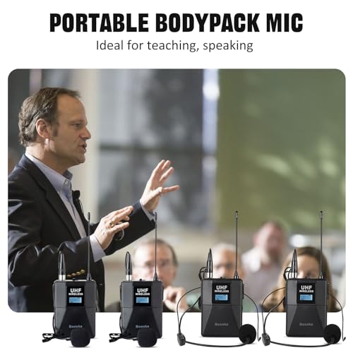 Wireless Microphone System 4 Channel UHF 4 Lavalier Lapel Headset Mics for Karaoke Church Speaking Conference Meeting Party, 4x25 Adjustable Frequency (4 Bodypack) - size: 4 Bodypack