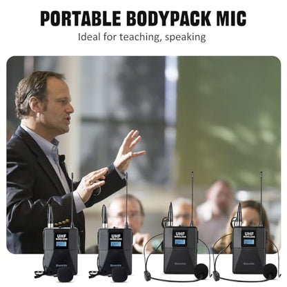 Wireless Microphone System 4 Channel UHF 4 Lavalier Lapel Headset Mics for Karaoke Church Speaking Conference Meeting Party, 4x25 Adjustable Frequency (4 Bodypack) - size: 4 Bodypack