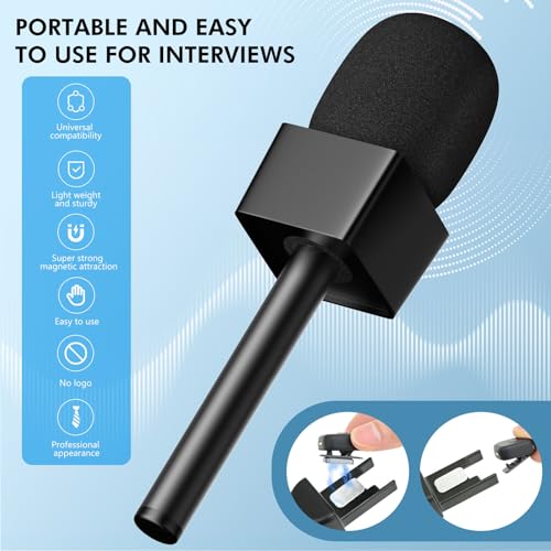 Handheld Adaptor for Interview Mic, 2 Packs Wireless Mic holders for DJI/Rode/Hollyland Lark Lavalier, Universal Magnetic Microfono Stand with Foam Windshield & Flag Station for Interview/Vlogging - size: 2 Pack