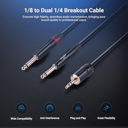 NEEWER 3.5mm 1/8 TRS to 1/4 Dual 6.35mm TS Breakout Cable, 10 ft Male to Male Stereo Audio Splitter Cord Adapter for Phone Tablet Laptop Computer Mixer Speaker Studio Monitor PA System, MS027 - size: 3.5mm（304cm）, style: Dual TS Male