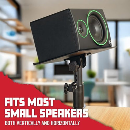 Gator Frameworks Set of 2 Clamp On Desktop Studio Speaker Stands | Height and Tilt Adjustable with 12 x 9" EVA-lined platforms & 60 lbs. Weight Capacity (GFWSPKSTMNDSKCMP) - style: Desktop Mounted