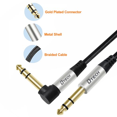 DTECH 5ft Electric Guitar Cable TRS 1/4 Instrument Cord Aux Right Angle Balanced Stereo Jack Quarter Inch 6.35mm for DJ Speaker Amplifier Bass Studio Audio Monitor Mixer - size: 5fr right angle