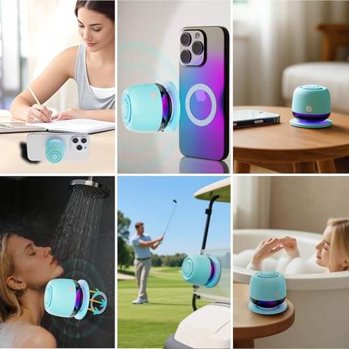IPX67 Waterproof Shower Bluetooth Speaker,Magnetic Speakers,Wireless Induction Bluetooth Speaker with 6 RGB Light,Ideal Gift for Men,Women,Outdoor,Camping,Party,Room,Car,Home (Cyan Green)