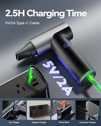 Compressed Air Duster, 200000RPM Super Power Electric Air Duster, 11-Gear Stepless Speed Mini Blower with Aluminum Alloy, Cordless Dust Blower for Computer, Keyboard, House, Outdoor, and Car