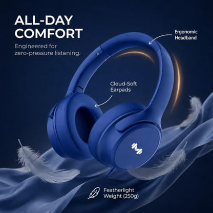 Wired Over-Ear Headphones, Mic, 3.5mm, USB-C Adapter, Dark Blue - color: Dark Blue