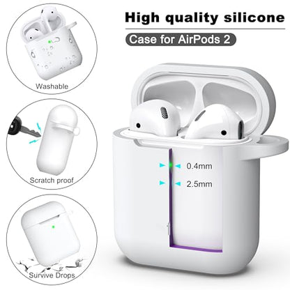 R-fun for AirPods 2nd/1st Case Silicone Cover, White | Compatible with Apple AirPods 2nd/1st (2019/2016) Generation with Keychain & Cleaner Kit, Wireless Charging Compatible - color: E1-White
