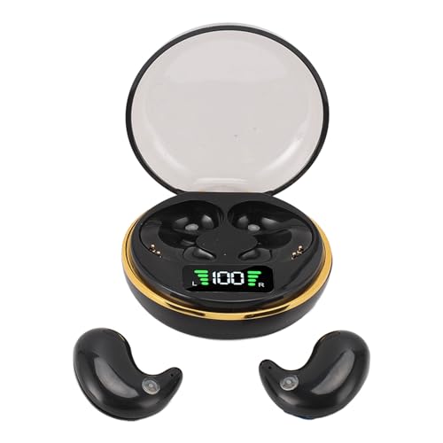 Yunseity Mini Bluetooth Earbuds, in Ear Stereo Earphones with Digital Display Charging Case, Mini for Sleep Work Music (Black) - color: Black