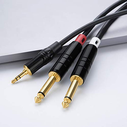 CableCreation 3.5mm to Dual 6.35mm Y Splitter 1/8 TRS to 1/4 TS Patch Cable | 1/4'' to 1/8'' Stereo Mono Breakout Bidirectional Audio Cable for iPhone, PC, Sound Card, Mixer, Speaker,Guitar, Amplifiers - size: 15Feet