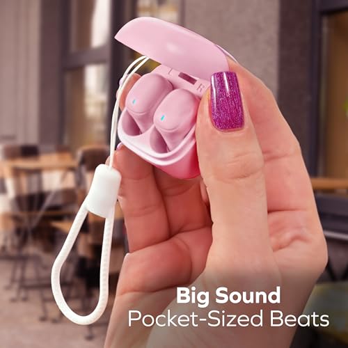 Mini Invisible Wireless Earbuds, Bluetooth 5.3, Mic & Charging Case, Pink | 12-HR Playtime, Touch Control, Sweat & Splash Resistant, Works with Siri, Alexa & Google, Compatible with iPhone & Android - color: C-Pink