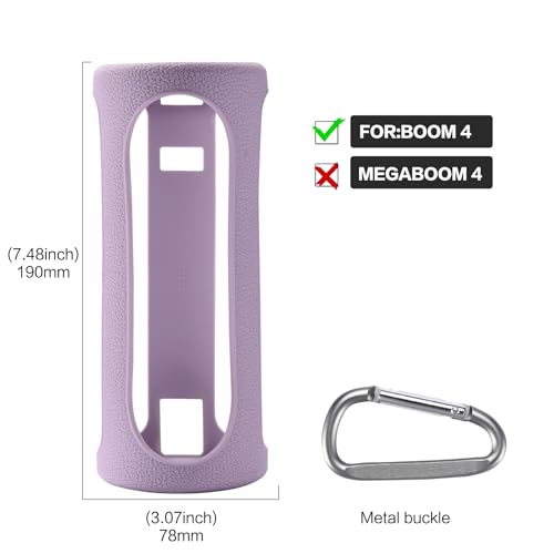 Travel Carrying Protective Silicone Case Compatible with Ultimate Ears Boom 4 Portable Bluetooth Wireless Speaker, Silicone Case Cover with Metal Hook for Ultimate Ears Boom 4 (Purple) - color: Purple
