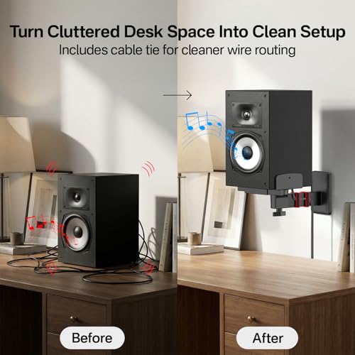 Speaker Wall Mount for Polk XT15/XT20/ES15/ES20/T15/R100/R200, Tilt & Swivel Wall Speaker Mount with Dual Side Clamp, Surround Sound Speaker Mounts for Polk Bookshelf Speaker Mount, Up to 55 lbs, Pair
