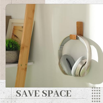 Weewooday 4 Pieces Headphone Hanger Headset Stand Holder, Wood Grain Color | Adhesive Wall Mount Headphone Hook under Desk Acrylic Gaming Earphones Hanger for Earphone Controller - color: Wood Grain Color