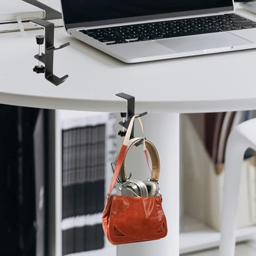 Desk Mount Headphone Hook Bag Holder Hook Clamp,Headphone Hanger and Backpack Hanger with Double Hooks,Universal Aluminum Alloy Gaming Headphone Stand Under Desk (Black) - color: Black