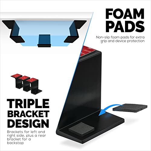 BRAINWAVZ 3” Under Desk Laptop & Device Holder Mount, Adhesive & Screw in, Devices Upto 3" - Small Computers Laptops MacBook Surface Keyboard Routers Modems Cable Box Network Switch & More (Black) - color: Black