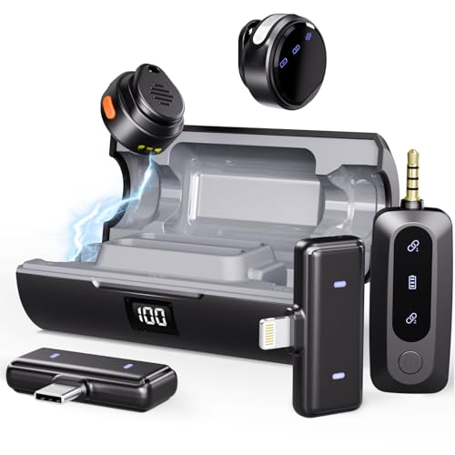 Moman Wireless Lavalier Microphone 3-in-1 Set for iPhone/Android/Camera/Laptop/PC, 48H Video Recording Active Noise Cancellation Lav Mic, Mini Clip/Magnetic Microphones for Lightning/USB-C/3.5mm - size: Coin Combo (For Lightning/USB-C/3.5mm)