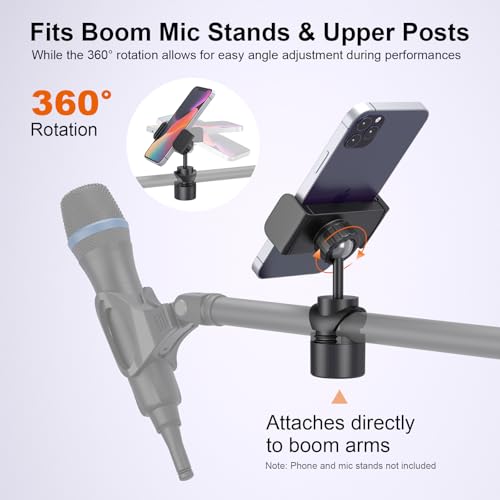 LINCO Mic Stand Phone Holder with O-Clamp PC002 | Adjustable phone holder for most smartphone stand, compatible with iPhone 16/15/14/13/12/Pro/Max, Samsung Galaxy