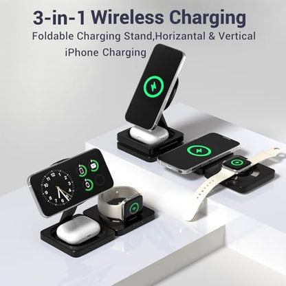 3 in 1 Wireless Charging Station for Apple Magsafe Charger Stand,Fast Magnetic Wireless Charger Station for iPhone 17 Air 16 15 14 13 12 Series,Airpods Pro,Apple Watch Ultra (Black) - color: Black