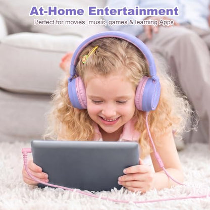 AILIHEN I35 Kids Headphones for School with Mic, 93dB Safe Volume, Lilac | Wired On Ear Headphones for Kids Girls, Foldable Lightweight Headphone for Classroom Learning & Entertainment Travel Computer - color: Lilac Pink