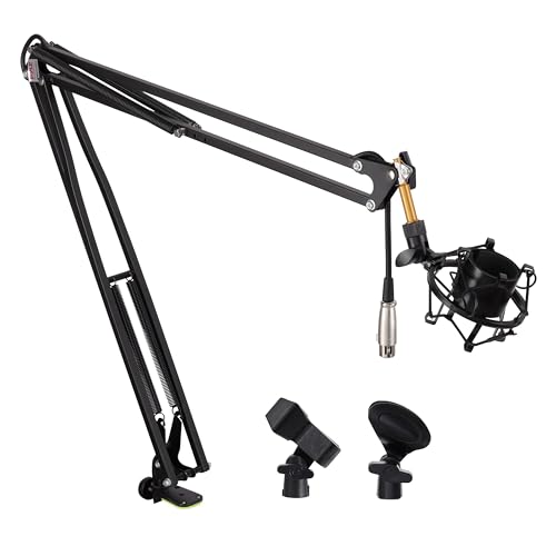 Pyle Suspension Microphone Boom Stand Pro - Desktop Scissor Mic Stand Spring Arm w/ Shock Mount, Adjustable and Extendable Arm, Angle and Tilt Positioning, Universal Table Clamp Mount Style - PMKSH04 - style: Boom stand Original