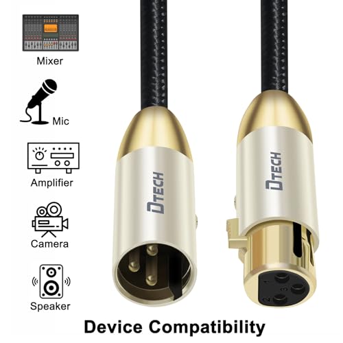 DTECH 5ft XLR to XLR Microphone Cable Male to Female Balanced Audio Cord for Mic Speaker PA Systems Standard 3 Pin Gold Plated Connectors Nylon Braided Instrument Wire, 5 Feet, Black - size: 5ft