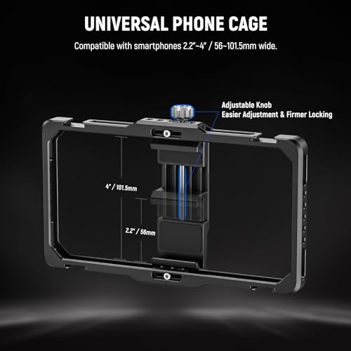 NEEWER Universal Phone Cage Video Rig with Bluetooth Shutter Side Handle Comfort Grips, Smartphone Stabilizer for Video Recording Compatible with iPhone 16 15 Pro Max 15 Pro Galaxy S24 Ultra, PA009E | Comfort Grips Smartphone Stabilizer for Video Recordin