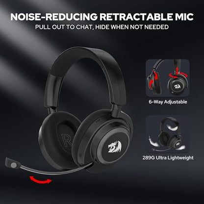 Redragon H891 Wireless Gaming Headset, Tri-Mode (2.4G/BT/Wired), 65H Battery, 50mm Drivers & 7.1 Surround Sound, Noise-Cancelling Retractable Mic, Compatible with PC, PS5, NS, Mac, Mobile