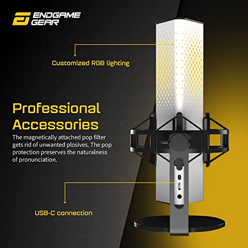 ENDGAME GEAR XSTRM USB RGB Microphone for PC Gaming, Cardioid Gaming Mic, White | USB RGB condenser gaming microphone, cardioid pickup, plug and play, for PC gaming and streaming - color: White