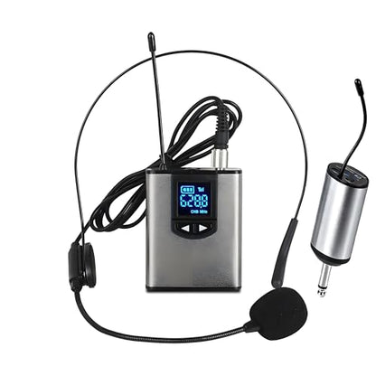 Wireless Lapel Microphone, UHF Lavalier Microphone System, Clip-on Lapel Mic with Bodypack Transmitter, Headset Mic, Receiver for Vlogging, Singing, 1/4" Output