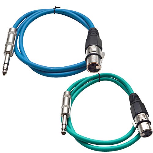 Seismic Audio - SATRXL-F2-2 Pack of 2 Foot 1/4 Inch TRS to XLR Female Patch Cables - Balanced - 2 Foot Patch Cord - Blue and Green - color: Blue and Green