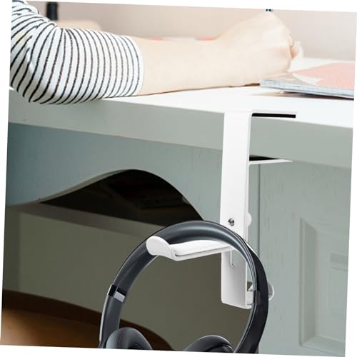 STOBOK Adjustable Clip-On Headphone Stand Hanger Under Desk Headset Holder for Gaming and Office Use Metal Headphone Hook Stable Mounting Black - color: White