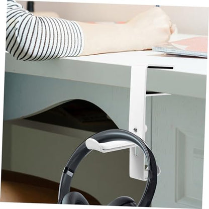 STOBOK Adjustable Clip-On Headphone Stand Hanger Under Desk Headset Holder for Gaming and Office Use Metal Headphone Hook Stable Mounting Black - color: White