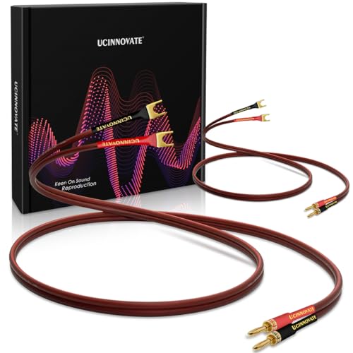 UCINNOVATE 2 Pack HiFi OFC Speaker Cable with Banana Plug to Jumper Spade, 3m / 9.8FT 14AWG Speaker Wire with Banana Plug to U Fork Plug Cord Jumper Bridge Cable for Speaker Amplifier (2 x 9.8FT) - size: 2 x 3m OFC Speaker Cable