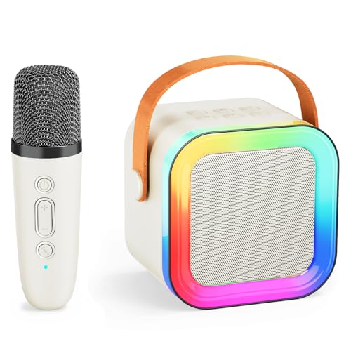 Kids Karaoke Machine Toy Ages 3-12, Wireless Mic BT Speaker, Cream - 1 Mic | Voice Changer, LED Party Lights, Duets, BT 5.3, Mini Rechargeable Portable, Christmas Birthday Gifts for Toddler Boys & Girls - color: Cream - 1