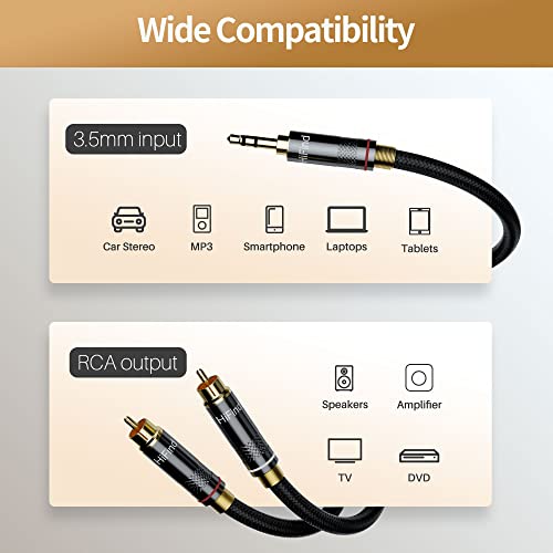 HiFind 3.5mm to 2 RCA Stereo Audio Cable 10 Ft (Real Hi-Fi Sound-Silver Plated Copper-Spring SR-Braided) 3.5 mm 1/8" TRS Male to Dual RCA Male Bidirectional Cable for Home Theater,Speaker - size: 10FT, style: 3.5mm to 2 RCA