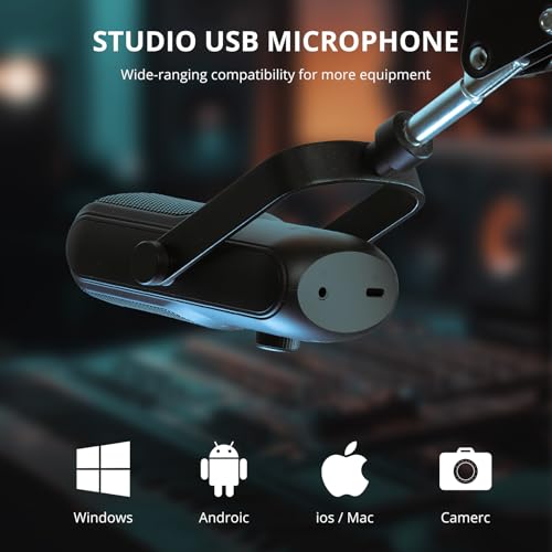 GVM USB-C Condenser Microphone for Podcast & Streaming, Plug & Play PC Mic with Gain Control, Mute Function & Metal Stand for YouTube, Voice Over, Online Meetings