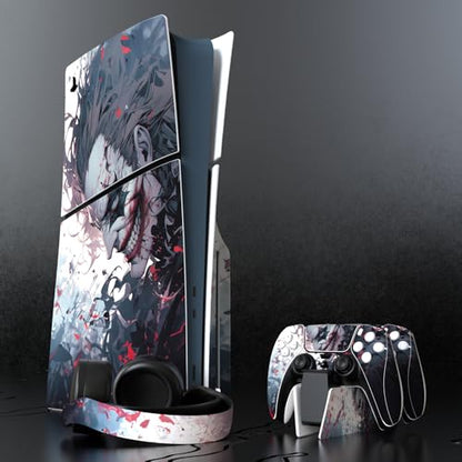 PlayVital Full Set Skin Sticker for ps5 Slim Console Disc Edition (The New Smaller Design), Vinyl Skin Decal Cover for ps5 Controller & Headset & Charging Station & Media Remote - Killing Clown - color: Killing Clown