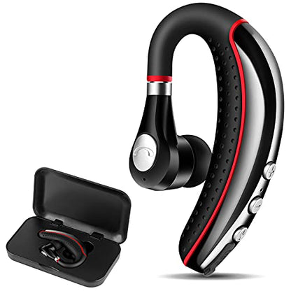 Bluetooth Headset V5.0,Wireless Bluetooth Earpiece with Noise Canceling Mic for Cell Phone,Business Earphone for Driving/Trucker/Office,Sweatproof Headset for Android/iPhone-RED - color: Red