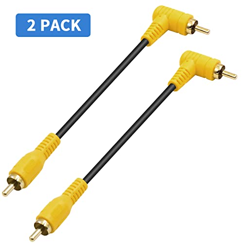 Duttek 90 Degree RCA Video Extension Cable - 6in/15cm, Right Angle RCA Male to Male, 2 Pack with 24K Gold-Plated Connectors for Amplifiers, Home Theater and DVD - size: 6in/15cm, style: 90 Degree RCA Male to Male