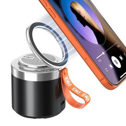 EWA Wireless Bluetooth Speaker with Secure Magnetic Phone Stand (Black) | HD Surround Sound, Anti-Slip Base, Adjustable 90° Viewing, Hands-Free Magnetic Holder for Desk, Kitchen, Workout, Great Gift - color: Black