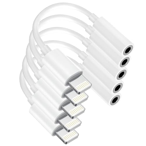 [Apple MFi Certified] 5 Pack for iPhone 3.5mm Headphones Adapter, Lightning to 3.5 mm Headphone/Earphone Jack Converter Audio Aux Dongle Compatible with iPhone 14 13 12 11 Pro XR XS Max X 8 7 - size: 5Pack