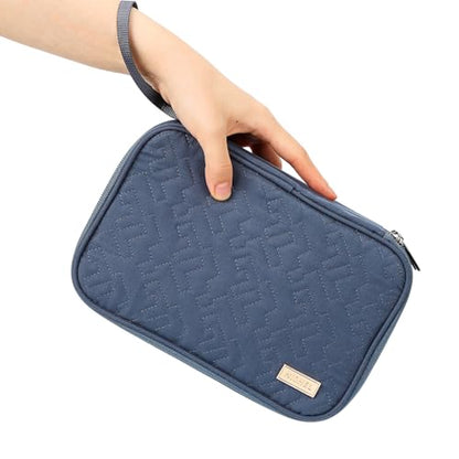 NISHEL Travel Cord Organizer Case, Double Layers Tech Electronic Bag, Essentials for Charger, Cable, Phone, Flash drive, Large, Aegean-Blue | Double-layer bag keeps chargers, cables, flash drive, and small tech essentials organized for trip, Large, Aegean
