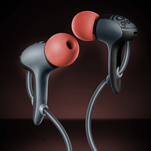 GOgroove AudiOHM HDX Noise Isolating Wired Earbuds with Microphone - Premium Headphones with Ergonomic Angled Design, 3mm Thick Reinforced Cable, Fortified Y-Connector, and EVA Carrying Case (Red)
