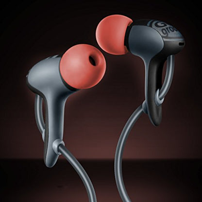 GOgroove AudiOHM HDX Noise Isolating Wired Earbuds with Microphone - Premium Headphones with Ergonomic Angled Design, 3mm Thick Reinforced Cable, Fortified Y-Connector, and EVA Carrying Case (Red)